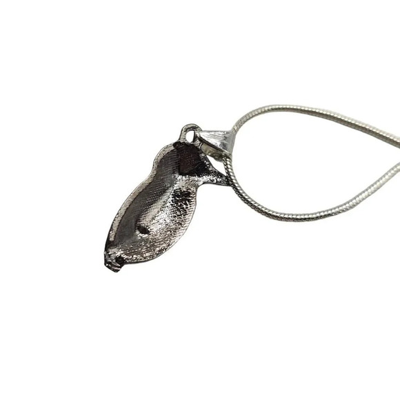 Blue Enamel Amber Kingfisher Bird Pendant Chain Necklace Silver Tone Vintage - Picture 4 of 6